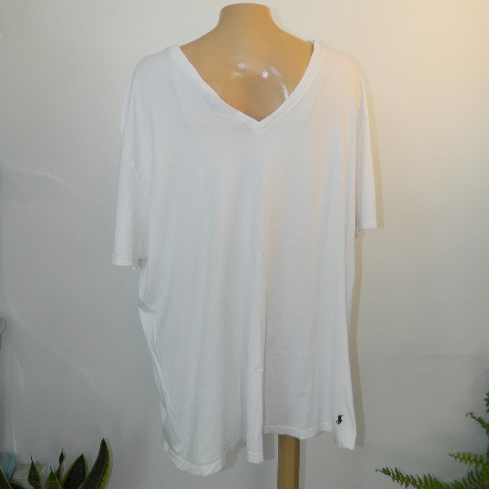 Polo Ralph Lauren T-Shirt Mens 3XT White V-Neck Cotton Pony Logo Big & Tall